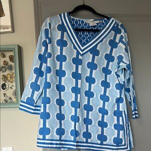Gretchen Scott Designs Blue and White Tunic